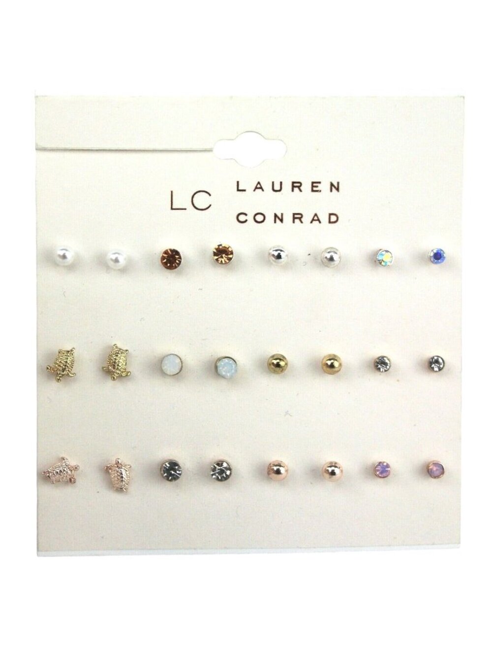 LC Lauren Conrad Earrings 12 Pairs Multi-Color Rhinestone Gold & Copper